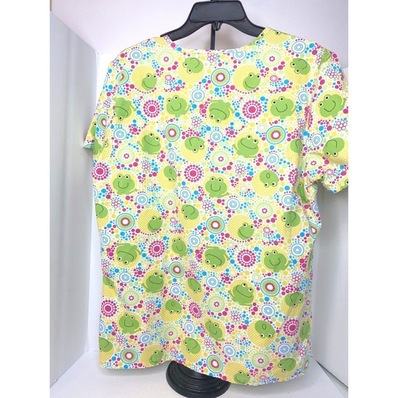 Dickies Smiling Frogs Geometric Polka Dots Yellow Small Scrub Top - Picture 7 of 10